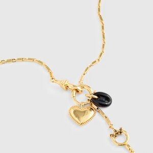 Madewell Gold Necklace with Heart and Black Charm